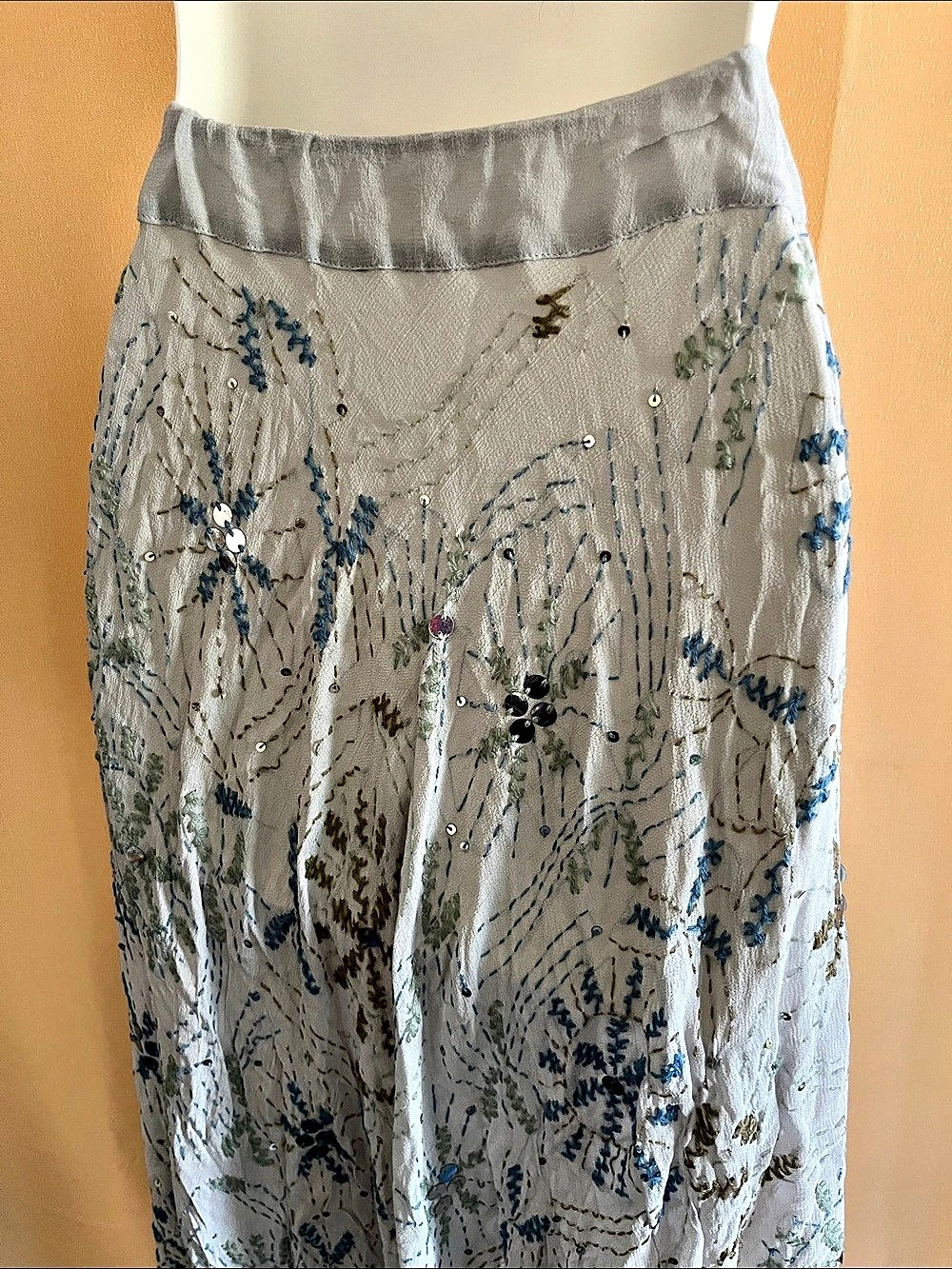 Chan Luu Floral Embroidered Maxi Skirt in Gray & Blue - Picture 7 of 13
